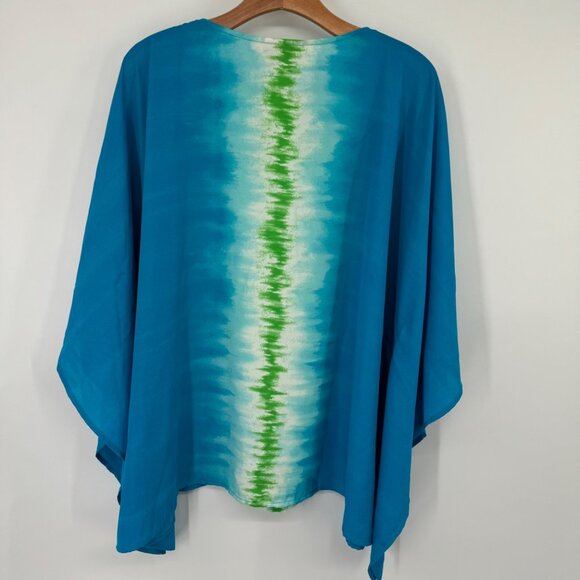 Quacker Factory By Jeanne Bice blue Tie-Dye Poncho Top size  XL embellished new - Picture 11 of 12